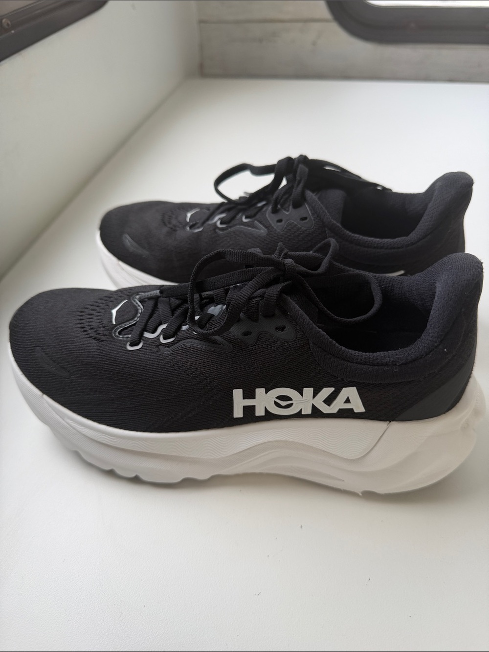 Hoka Women's Black and White Platform-Style Sneakers Size 7B